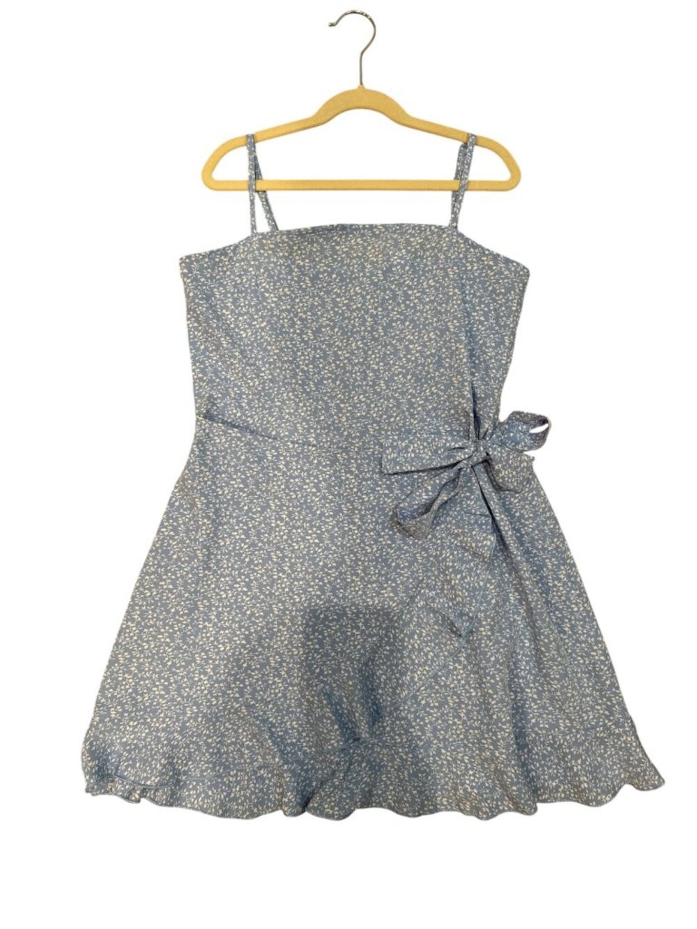 Boutique Girls Faux Wrap Dress Size 11/12 Blue Floral Adjustable Straps Zip Back